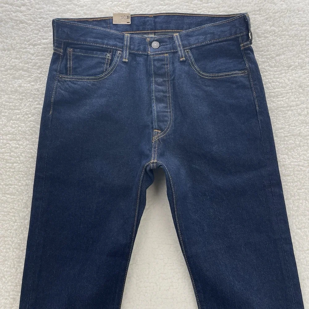 Levis Jeans Mens 33x30 Blue 501 Original Button Fly Stretch Dark Wash Cowboy New